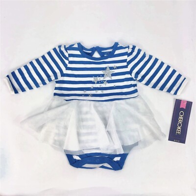 Girl's Dress Stripes/Stars NB Newborn Bodysuit Blue/White Cherokee Holiday Xmas