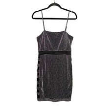 CHOCOLATE USA Metallic Mini Dress Bodycon Silver Sparkle Cutout Side Large NWT