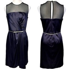 Donna Morgan Illusion Neckline Belted Short Cocktail Dress Soft Satin Evening 8