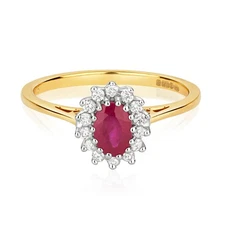 9ct Yellow Gold Ruby and Diamond Cluster Ring, Sizes J to Q (260)