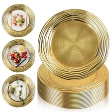6 PCS 13 Inch Premium Round Gold Charger Plates Bulk Plastic Dinner Setting