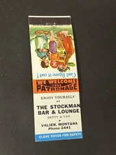Vintage Montana Matchbook: “THE STOCKMAN BAR & LOUNGE - Betty & Van” Valier