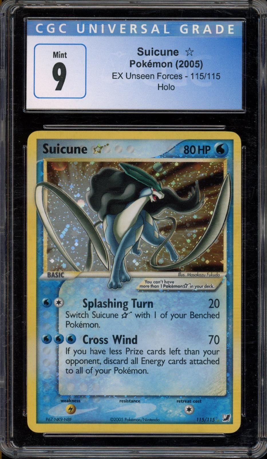 Pokemon Suicune Gold Star EX Unseen Forces 115/115 Holo CGC 9 Mint