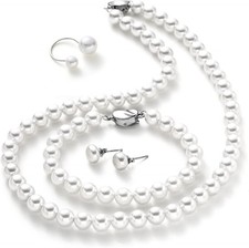 Pearl Jewelry Set for Women, Complete Includes Necklace, Bracelet,...