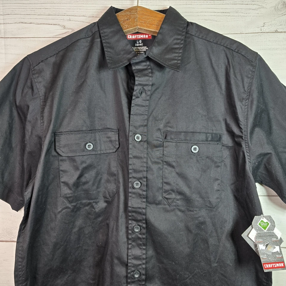 Camisa masculina artesão tamanho G preta trabalho mecânico manga curta botão frontal nova com etiquetas - Imagem 2 de 4