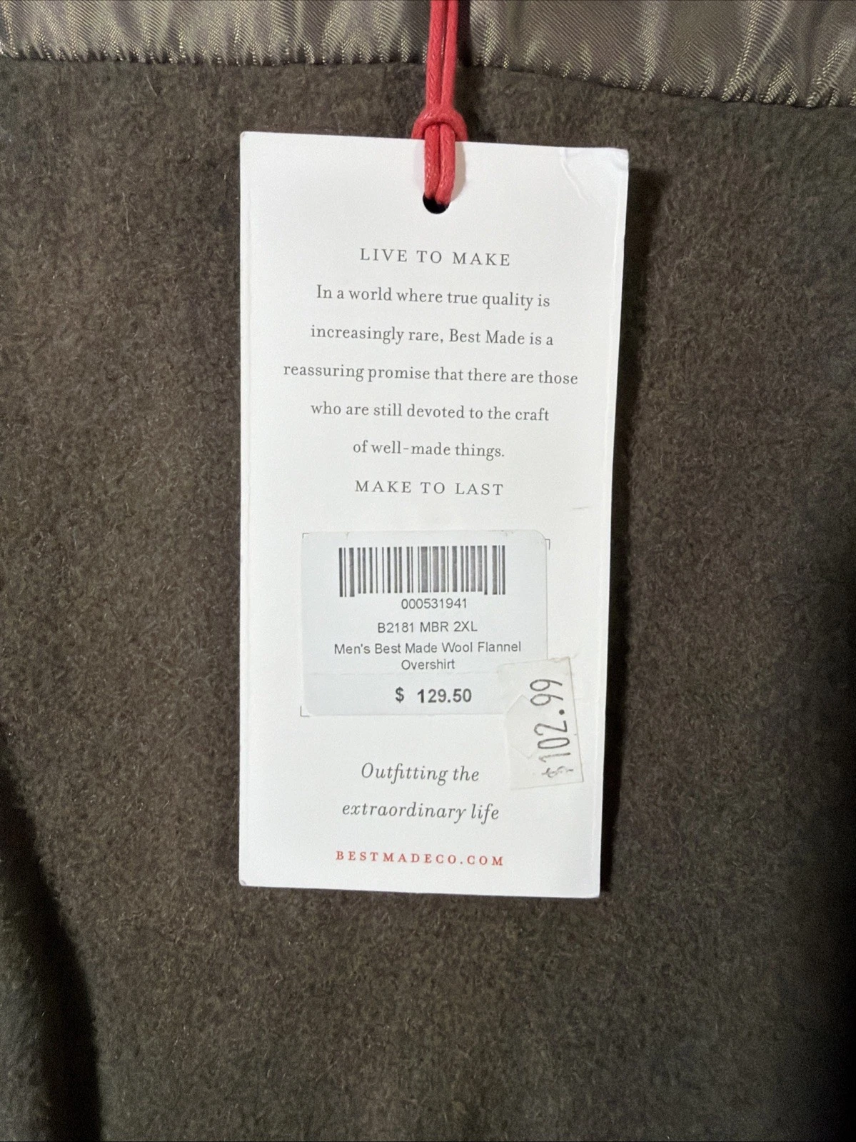 RARE Best Made Co. Borwn Wool Flannel Overshirt Men's 2XL/XXL Zip Shacket B2181 - product detail image 6