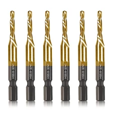 6-pc 8-32NC Combination Drill Tap Bit Set SAE, 8-32NC Thread Size, Titanium C...