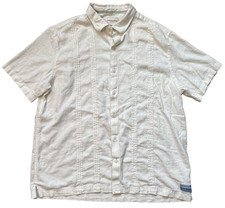 Scotch  Soda Guayabera Shirt Mens Ivory Linen Viscose SS Pleated Button Up XL
