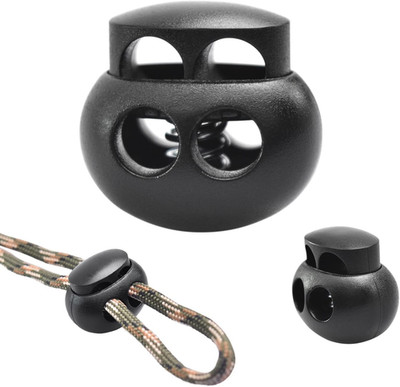 25Pc Spring Cord Lock End Stopper Fastener Slider Toggles Clip Double Hole round
