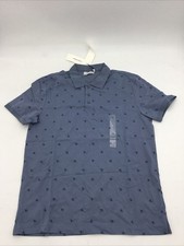 Calvin Klein Men's Short Sleeve CK Print Allover Polo Shirt Blue Medium