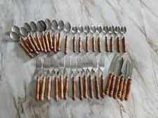 39 Pc Wood Handle Stainless Taiwan Lifetime Flatware Old Homestead Vintage