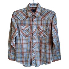 Kids Vintage Wrangler Pearl Snap LS Western Shirt L 10/12 EUC
