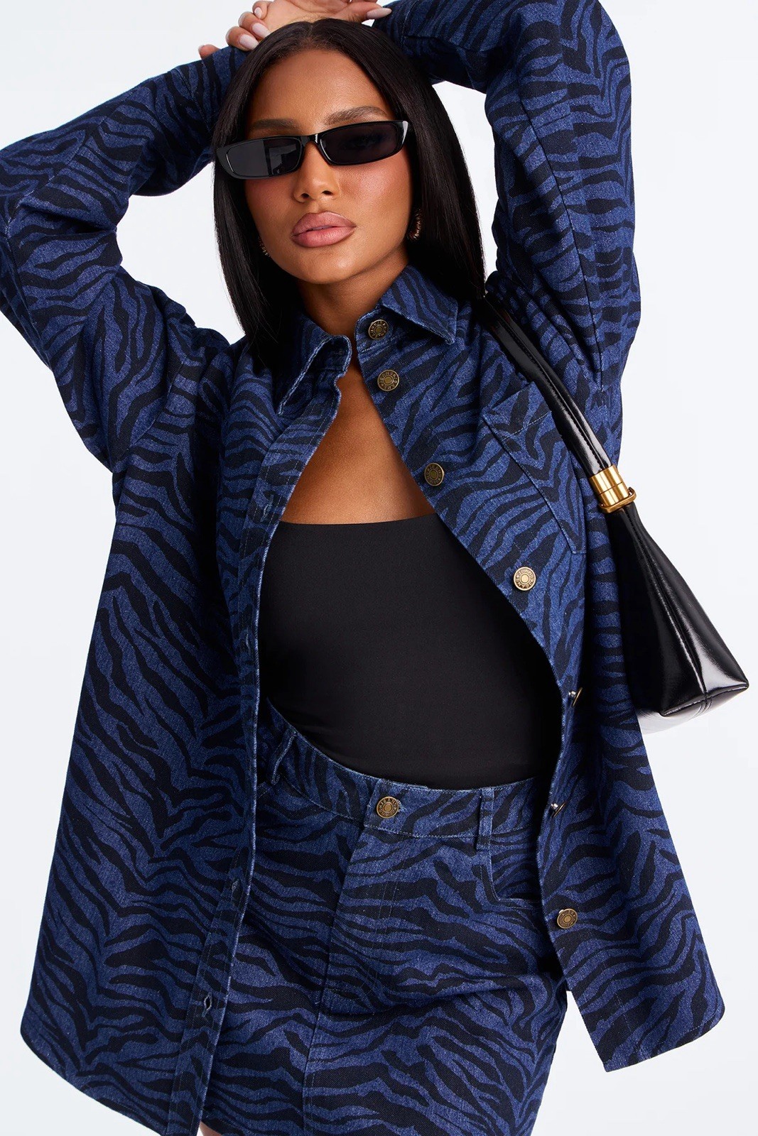 Fashion Nova NWT S Zebra Print Jacket Skirt Set Blue Black MSRP $79.99 image 2