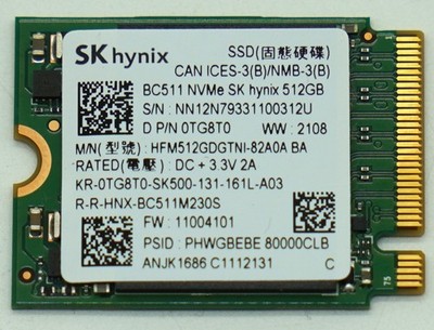 SK hynix BC511 512GB NVMe SSD M.2 2230 PCIe Laptop Dell 0TG8T0 90%+ Health