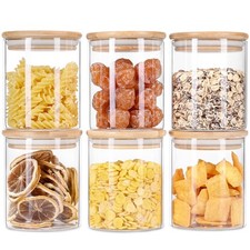 Glass Jars for Food Storage with Bamboo Lids and Labels,16 OZ Air Tight Stora...