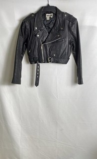 Vintage 90s Contempo Casuals Women's Black Cropped Leather Biker Jacket Sz S