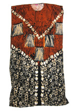 Di Yashu 100% Rayon Brown Black Ivory Abstract Art Long Maxi Kaftan Dress L-XL