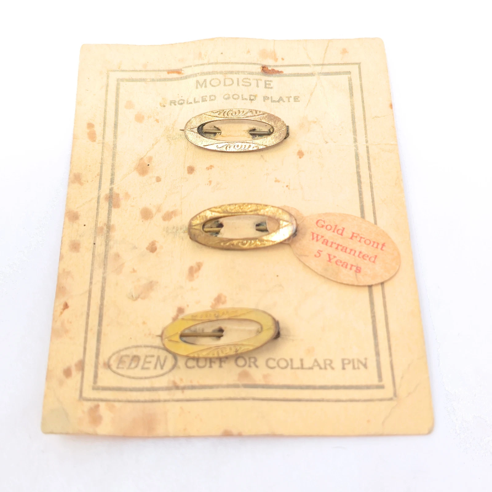 Antique Rolled Gold Cuff Pins Modiste Gold Plate Set of 3 Vtg