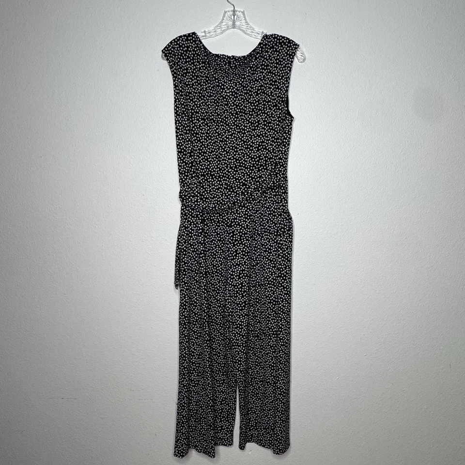 Tahari Arthur S Levine Black & White Floral Crop Jumpsuit Wide Leg Tank Size 12 - Image 3 of 4