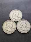 Franklin Half Dollars - 1952 D - Lot of Three (3) 90% Silver Coins, Circulated