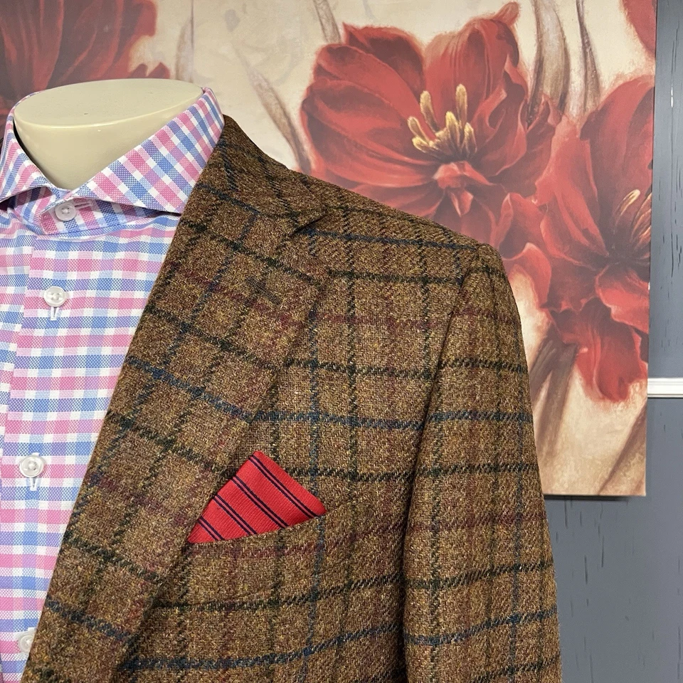 Paul Fredrick Tweed Blazer Mens 42L Long Classic Fit Wool Brown/Red/Navy/Black - Image 4 of 4