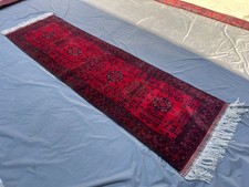 Hand Knotted Afghan Turkmen Runner Rug 3x10 Red Vintage Bokhara Geometric Carpet
