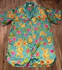 Vintage Victoria Secret Gold Label Satin Night Gown Shirt Button Floral Medium