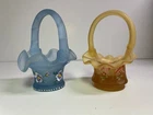 Fenton Art Glass ~ Two (2) Baskets Hand Painted by C. Curry & K. Pickenpaugh