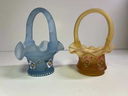 Fenton Art Glass ~ Two (2) Baskets Hand Painted by C. Curry & K. Pickenpaugh