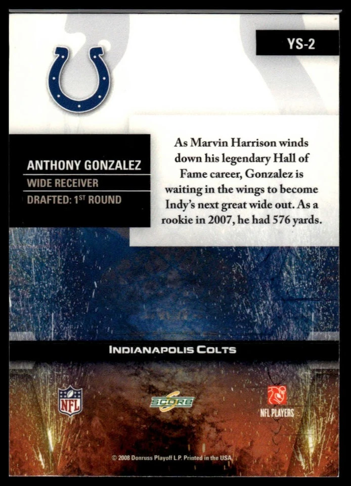 2008 Score #YS-2 Anthony Gonzalez Young Stars - Image 2 of 2