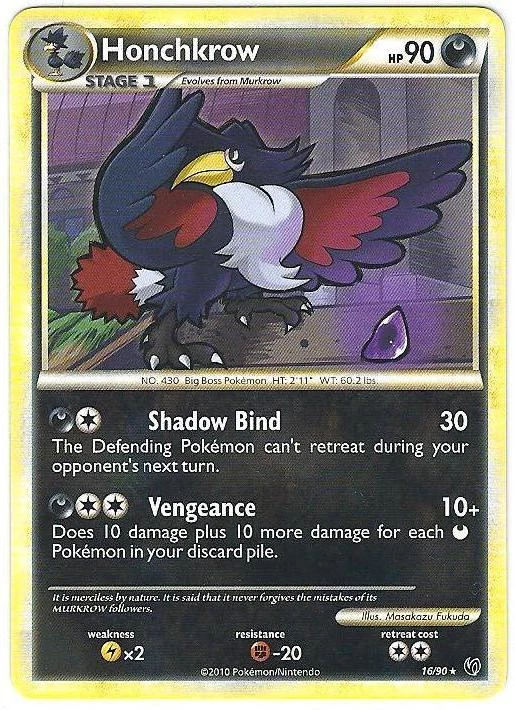 POKEMON TCG HGSS HS Undaunted NM Rare #16/90 HONCHKROW +2 Murkrow