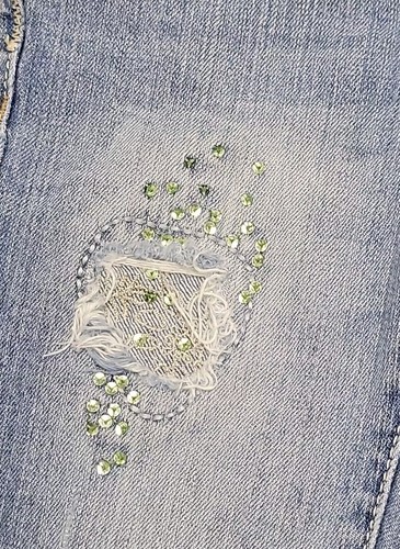 Old Navy Boyfriend Blue Jean Girl 5 Distressed Rhinestone Embroidery Adjustable - Picture 10 of 16