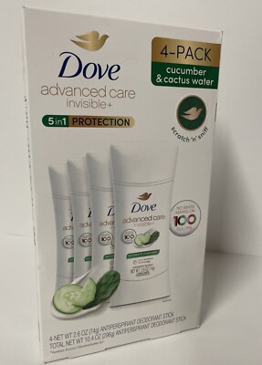 4X Dove Advanced Care Invisible+ Antiperspirant Deodorant 72hr Cucumber/Cactus W