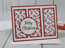 Merry Christmas Greeting Card Kit #12 [Lot of 4, Handmade, Candy Canes, Red]