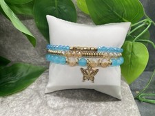 3 PC Handmade Boho Beaded Stackable 6.5  Plus Stretch Bracelet Set New A2911