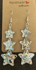 Handmade Sparkly Silver Star Dangle Earrings