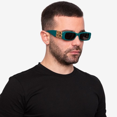 Balenciaga Men Sunglasses Green Gold Logo Grey Rectangle BB0096S 006 NEW - 第 1/15 張圖片