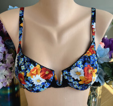 Oscar de la Rent 34C Silky Floral Satin  Lace Underwire Bra 1026 VINTAGE
