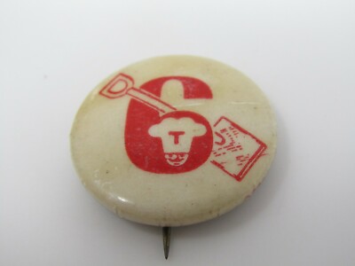 Vintage Chef Pinback Button Red #6 Shovel Letter T Toque Hat Food Promo Pin