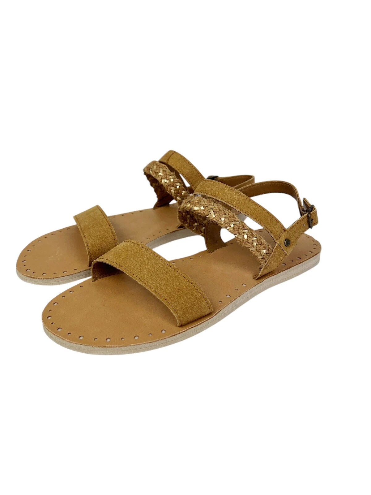 Sandali UGG Elin piatti in pelle cinturino intrecciato marrone castagno taglia 10
