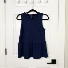 BANANA REPUBLIC FACTORY Navy High Neck Ruffle Collar Peplum Hem Knit Top Size S