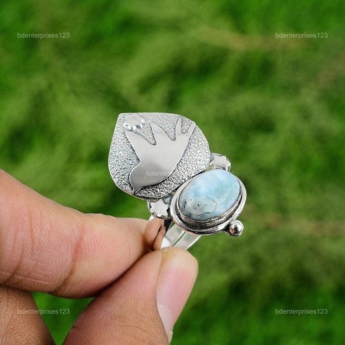 Gift For Her 925 Silver Natural Larimar Gemstone Stackable Adjustable
