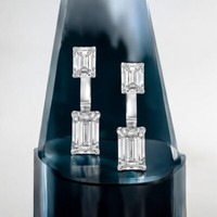 Smaragdschliff Diamant OhrhäNger Lab Grown 3 Karat 14 Karat WeißGold Black Fr...