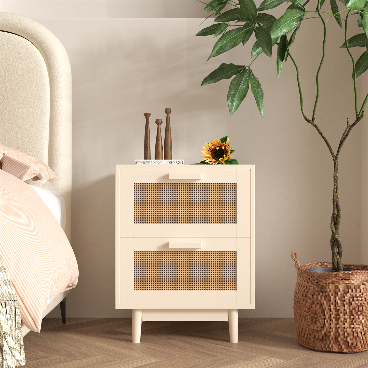 Wooden Nightstand with Storage - Bedside End Table for Bedroom-image
