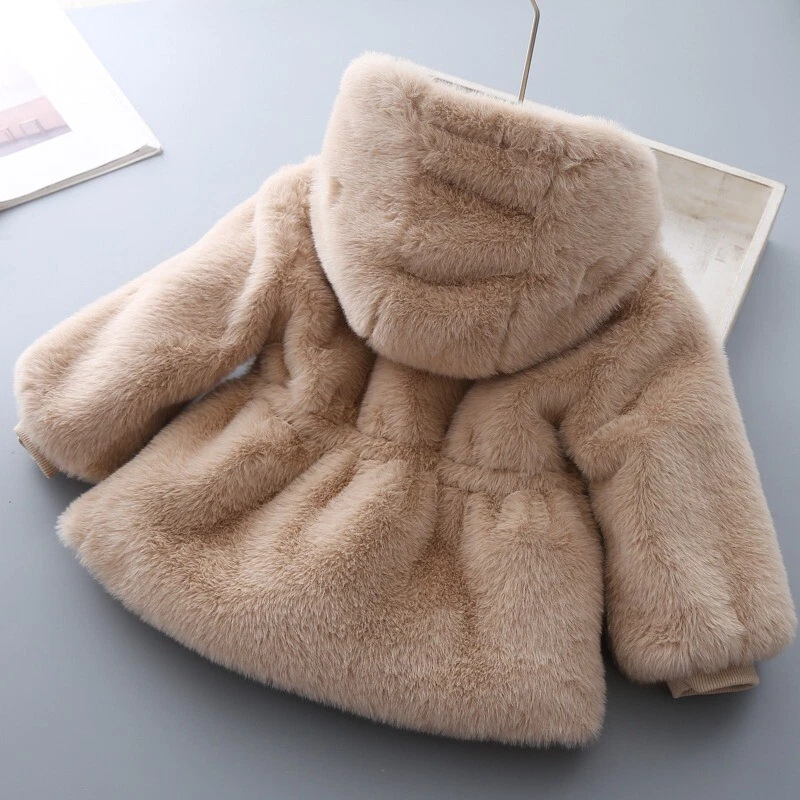 Baby Kids Girls Faux Mink Fur Thick Parka Warm Hooded Coat Jacket Coat Outerwear - Image 4 of 4