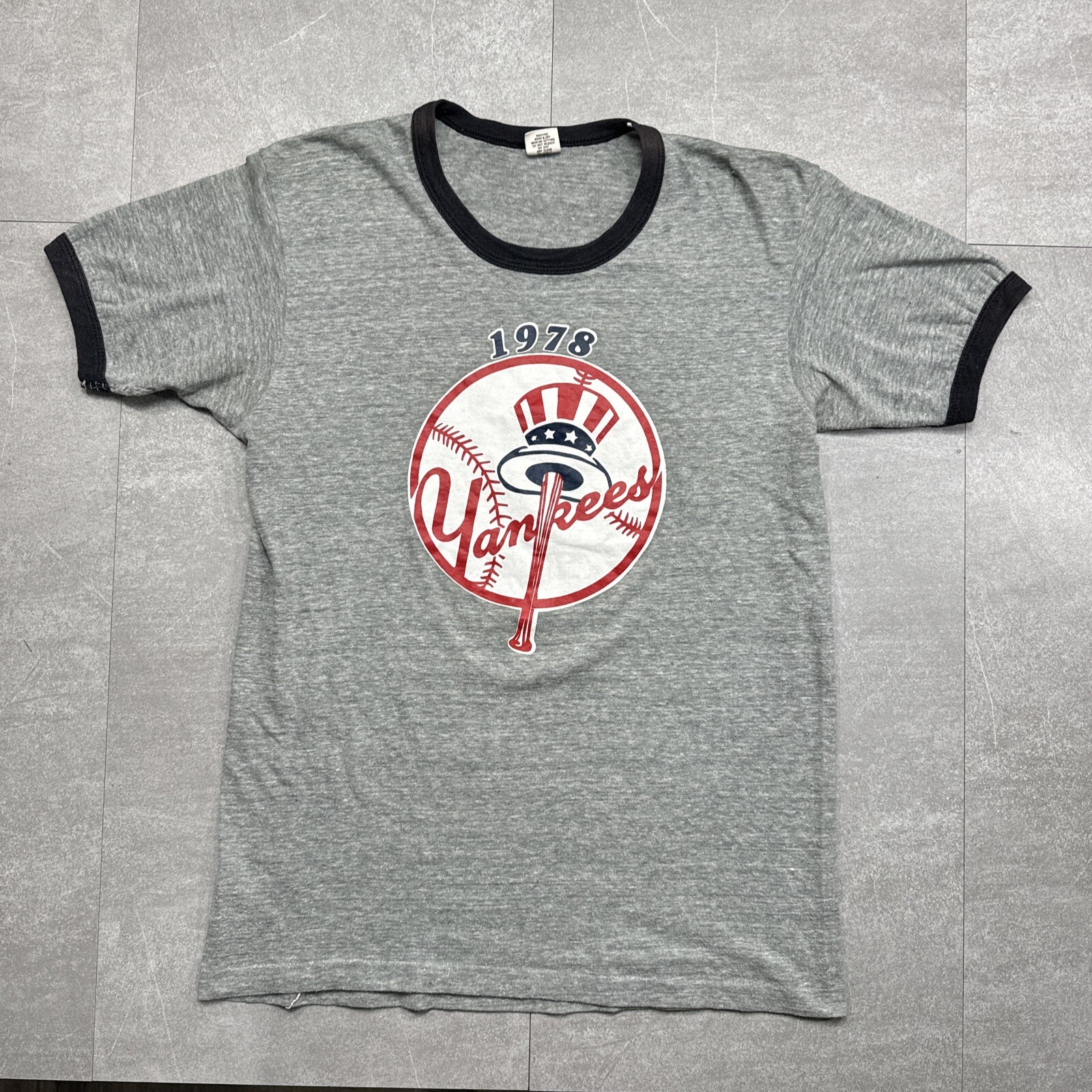 Vintage New York Yankees shirt mens M Gray ringer 1978 70s rare MLB single