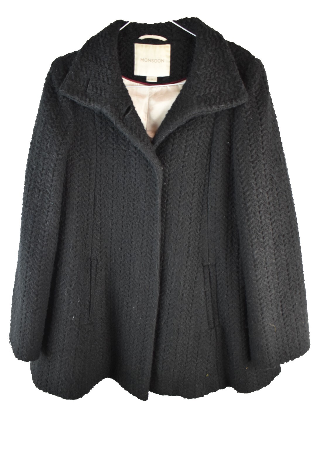 MONSOON Black Wool Blend Overcoat UK 8 Womens Casual Outdoor Coat