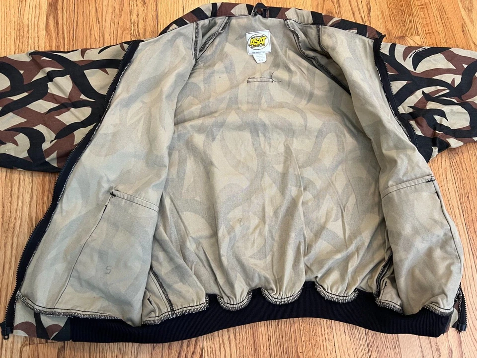 VTG ASAT Predator Camo Bomber Jacket Men's Large Tan Brown Black Made in USA Y2K - Image 4 of 4