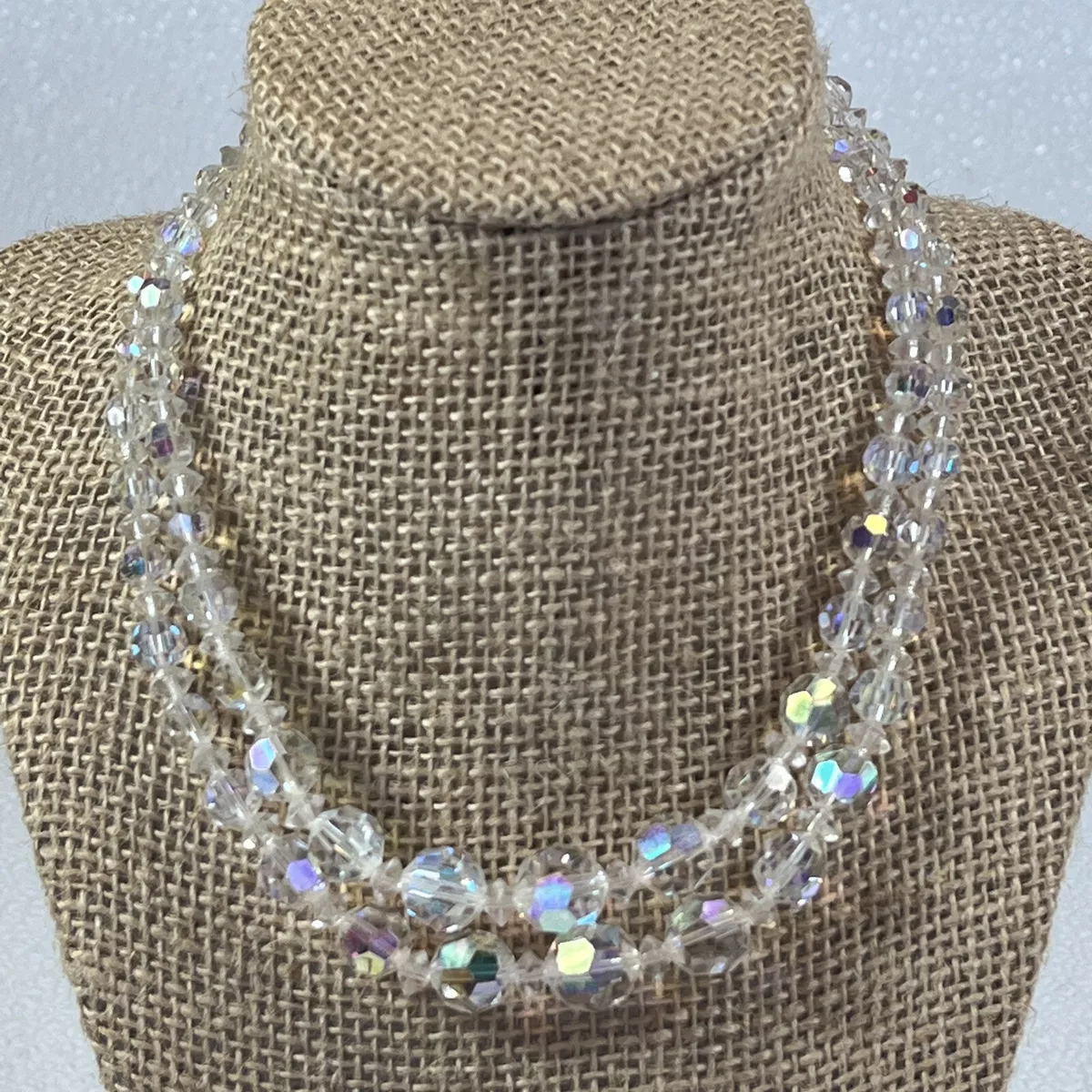 Double Strand Clear Aurora Borealis Crystal Choker Necklace 14 16