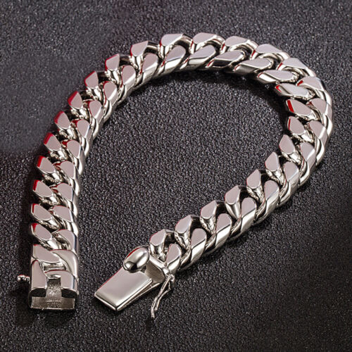 Real 925 Sterling Silver Cuban Link Chain Bracelet Thick Big for Men Boys Women - Picture 4 of 53